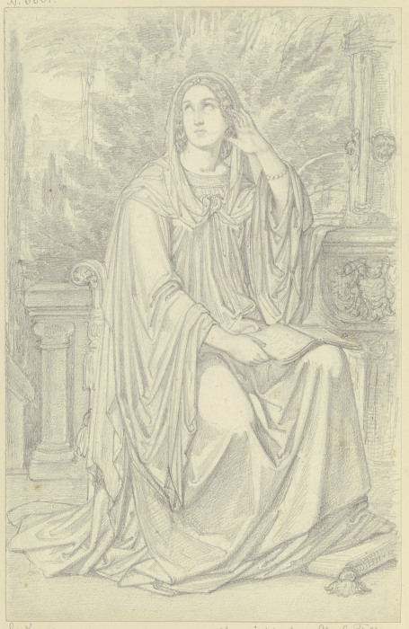 Eine Dame (Laura?) an einem Brunnen sitzend, mit Lektüre beschäftigt von Ferdinand Fellner