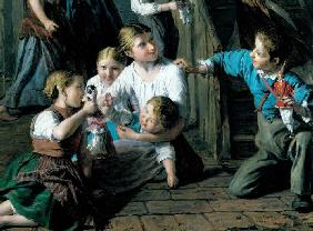 Kinder, mit Puppen spielend. 1864. Detail 1864