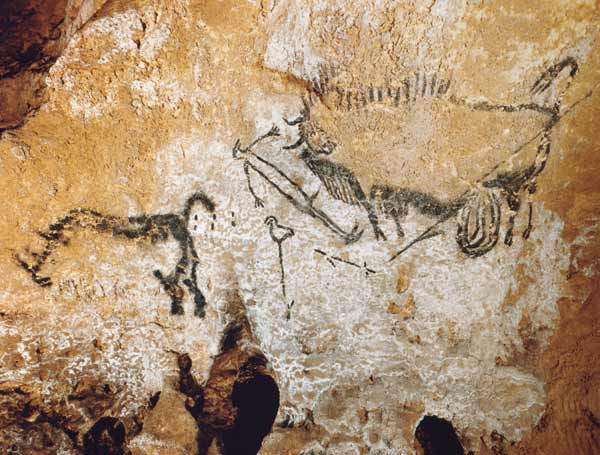 Höhle von Lascaux 17000 v. Chr. Gesamtansicht der 'Szene des Schachtes'. von Ferdinand Hodler