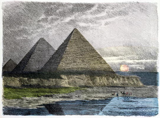 The Pyramids of Giza, from a series of the 'Seven Wonders of the World' published in 'Munchener Bild von Ferdinand Knab