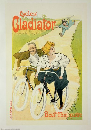 Reproduction of a poster advertising 'Gladiator Cycles', Boulevard Montmartre, Paris von Ferdinand Misti-Mifliez