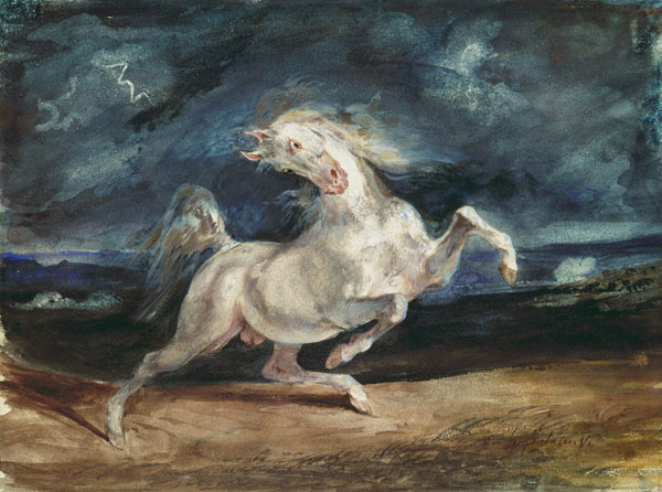 Pferd vom Blitz erschreckt von Ferdinand Victor Eugène Delacroix