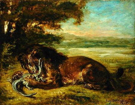 Lion and Alligator von Ferdinand Victor Eugène Delacroix