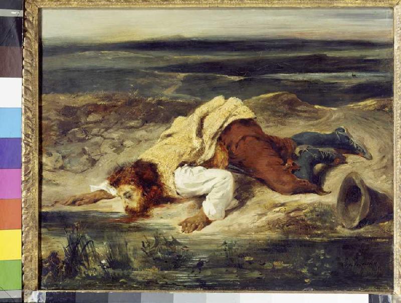 Römischer Hirte, an einer Quelle trinkend. von Ferdinand Victor Eugène Delacroix