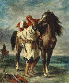 Araber sattelt sein Pferd 1855