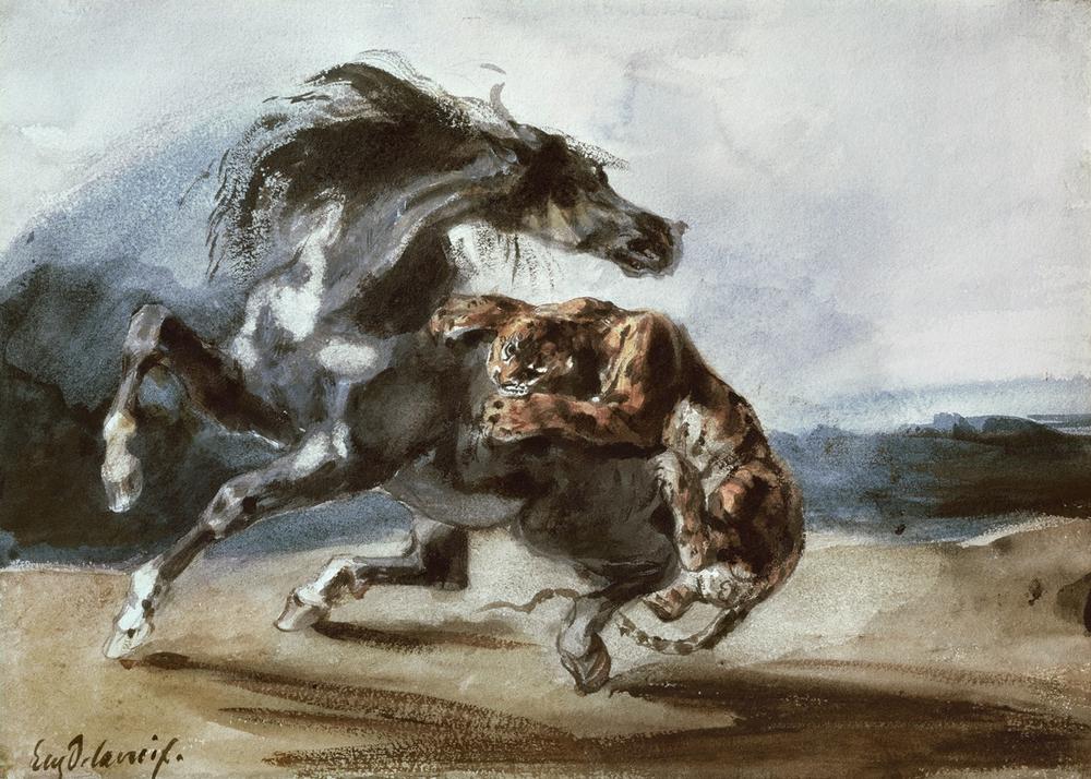 Tigre attaquant un cheval sauvage von Ferdinand Victor Eugène Delacroix