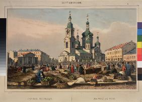 Der Heuplatz und die Mariä-Himmelfahrt-Kirche in Sankt Petersburg 1840