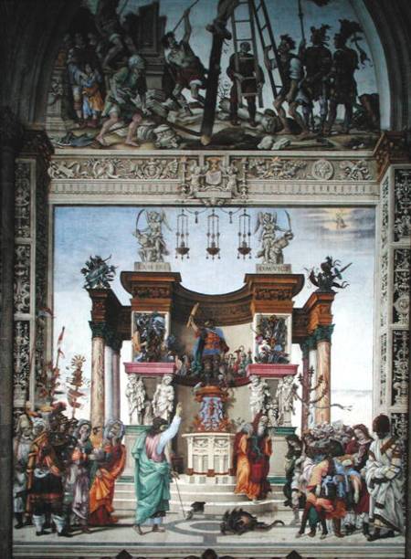 St. Philip exorcizing the demon from the temple of Mars, south wall of Strozzi Chapel von Filippino Lippi