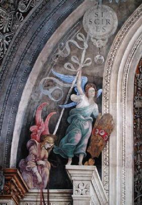 Two angels, detail from the left side of the east wall in Strozzi Chapel c.1457-150