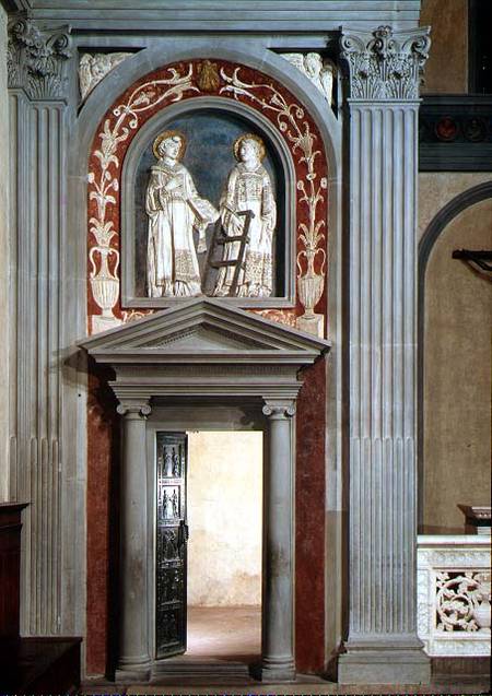 View of the interior showing one set of bronze doors decorated with figures of the Apostles and Mart von Filippo  Brunelleschi