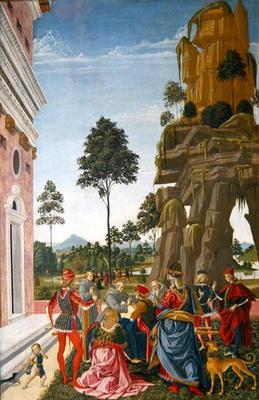 St. Bernardino of Siena (1380-1444) healing a paralytic man, 1473 (oil on panel) 14th