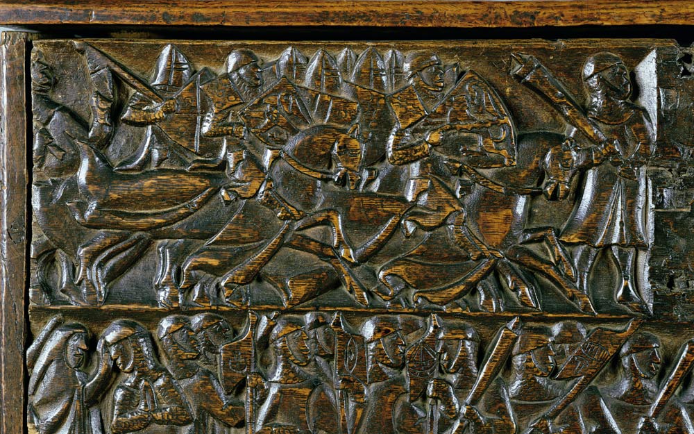 The Courtrai Chest depicting two scenes from the Battle of the Golden Spurs fought in Courtrai in 13 von Flemish School