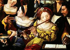 Scene Galante at the Gates of Paris, detail of a flute player (detail of 216104)