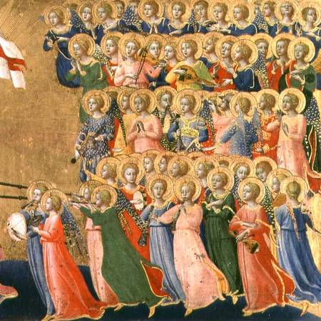 Christ Glorified in the Court of Heaven, detail of musical angels from the right hand side von Fra Beato Angelico