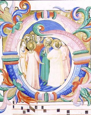 Missal 558 f.41v Historiated initial 'G' depicting the Pentecost von Fra Beato Angelico