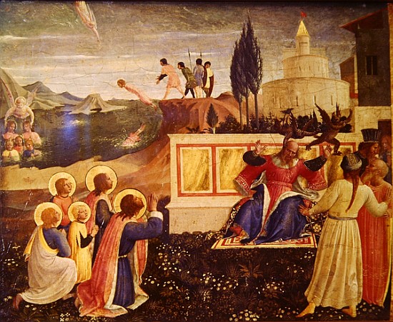 Saints Cosmas and Damian are thrown into the sea; demons escape from the mouth of the proconsul Lysi von Fra Beato Angelico
