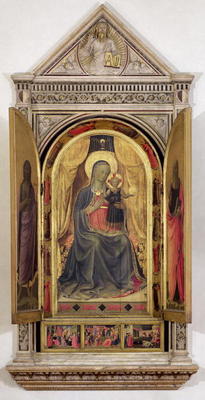 The Linaiuoli Triptych (with open shutters): The Virgin and Child enthroned with St. John the Baptis von Fra Beato Angelico