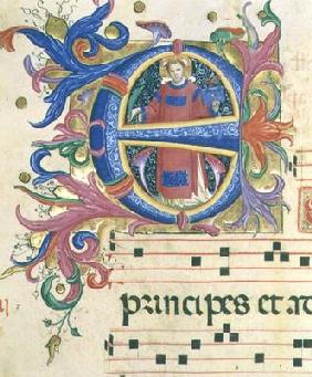 Missal 558 f.156v Historiated initial 'E' depicting St. Stephen 20th