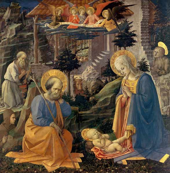 Die Anbetung des Kindes mit den hll. Joseph,Hieronymus,Magdalena u.Hilarion von Fra Filippo Lippi