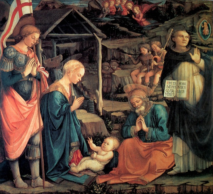 Die Anbetung des Christuskindes mit Heiligen Georg und Heiligen Vinzenz Ferrer von Fra Filippo Lippi