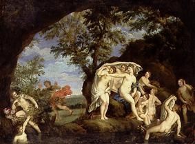 Diana mit neun Nymphen und Aktäon von Francesco Albani