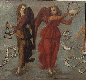 Angels playing the tambourine and triangle c.1475-97