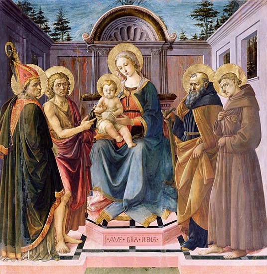 Madonna and Child Enthroned with (LtoR) SS. Zenobius, John the Baptist, Anthony Abbot and Francis von Francesco di Stefano Pesellino