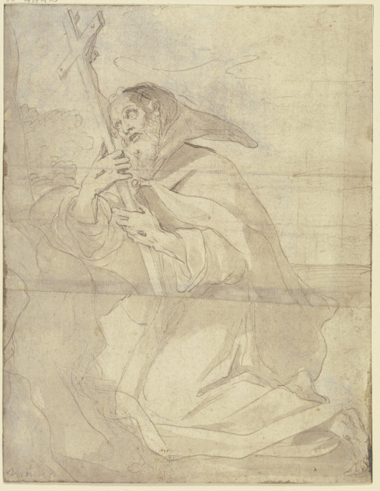 Kniender Heiliger Franziskus, das Kruzifix anbetend von Francesco Vanni