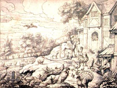 Farmyard, with Figures and Landscape Background von Francis Barlow