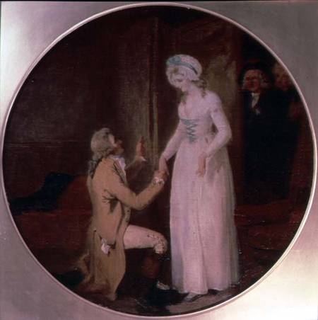 Young Marlow and Miss Hardcastle, scene from 'She Stoops to Conquer' by Oliver Goldsmith von Francis Wheatley