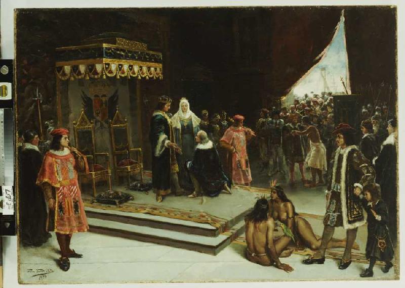 Kolumbus am spanischen Hof nach seiner Rückkehr aus Amerika von Francisco Garcia Santa Olalla