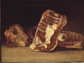 Still life of Sheep's Ribs and Head - The Butcher's Counter