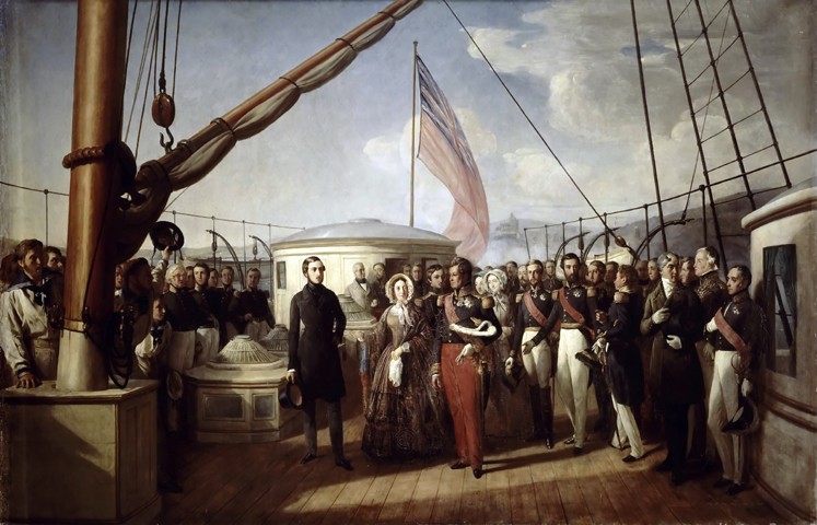 Königin Victoria empfängt den König Louis-Philippe I. an Bord der Royal Yacht am 2. September 1843 von François August Biard