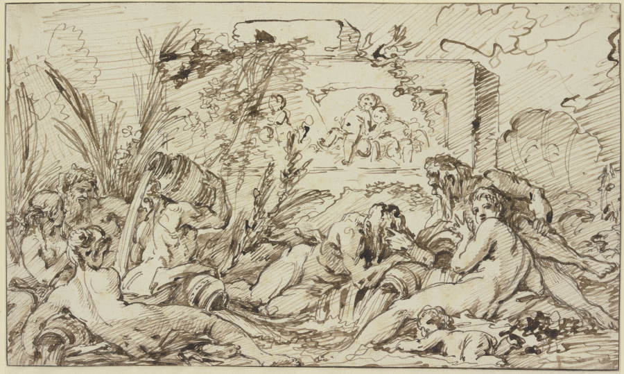 Nymphen und Flußgötter bei einem reliefierten Monument von François Boucher