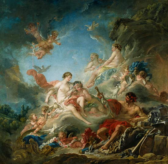 Vulkan überreicht Venus die Waffen für Aeneas. von François Boucher