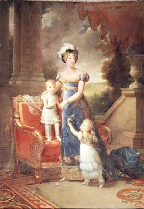 Marie-Caroline de Bourbon (1798-1870) with her Children in Front of the Chateau de Rosny 1820 ( 9:L