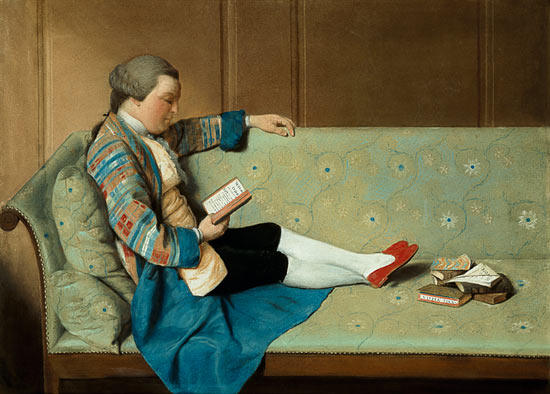 Portrait of a Man Reading - John Farr Reading Horace's Odes  (post-restoration) von Francois Vispre