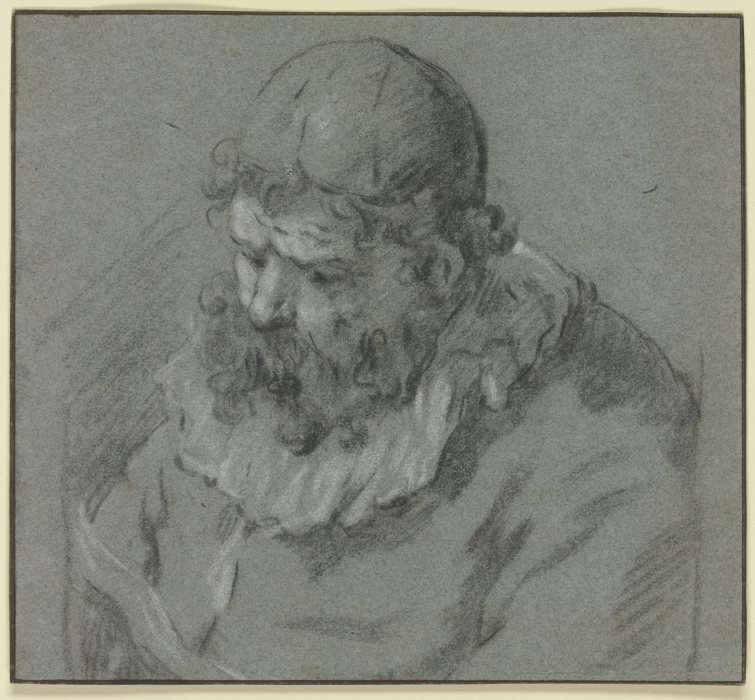 Alter niederblickender Mann mit Käppchen von Frans Hals