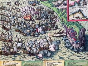 Fighting off the Coast of Gibraltar, printed on 25th May 1607 (coloured engraving)