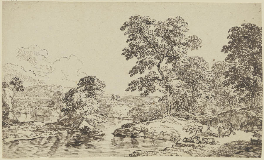 Bäume und Staffage an einem Gewässer von Franz Innocenz Josef Kobell
