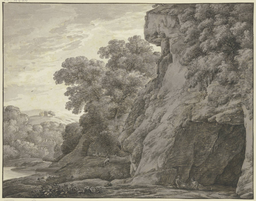 Eingang zu einer Felshöhle, links ein Gewässer von Franz Innocenz Josef Kobell