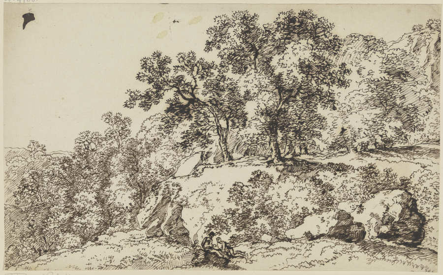 Felsige Landschaft mit Bäumen und Staffagefiguren von Franz Innocenz Josef Kobell