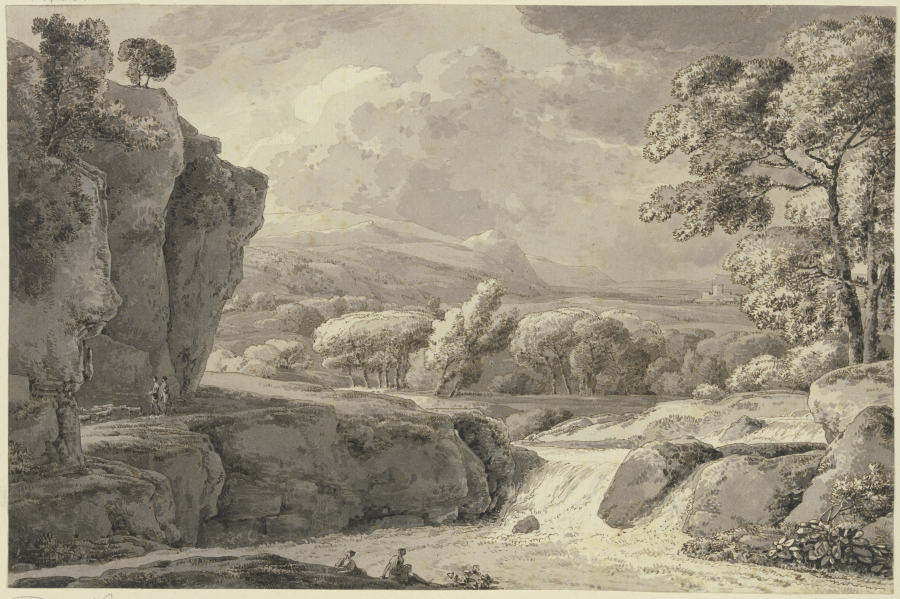 Flußlandschaft, links hohe Felsen von Franz Innocenz Josef Kobell