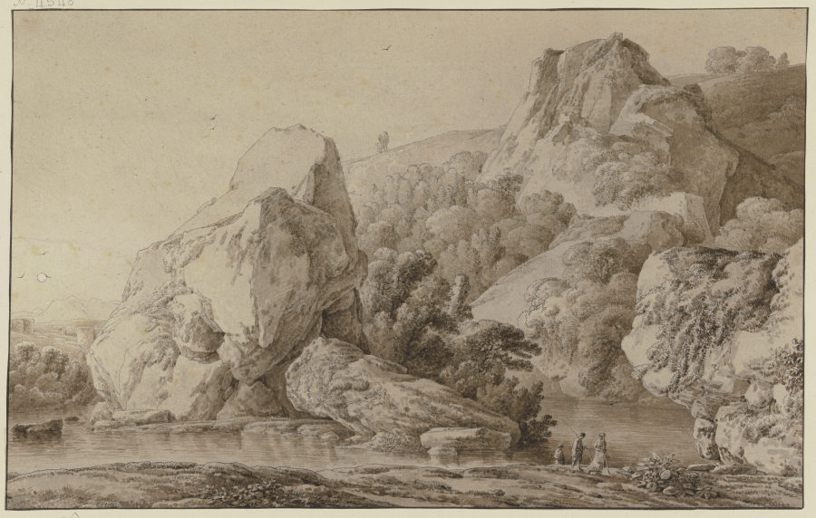 Gebirgslandschaft mit Felsen. von Franz Innocenz Josef Kobell