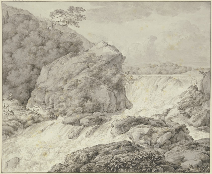 Gebirgslandschaft mit Wasserfall und Herde von Franz Innocenz Josef Kobell