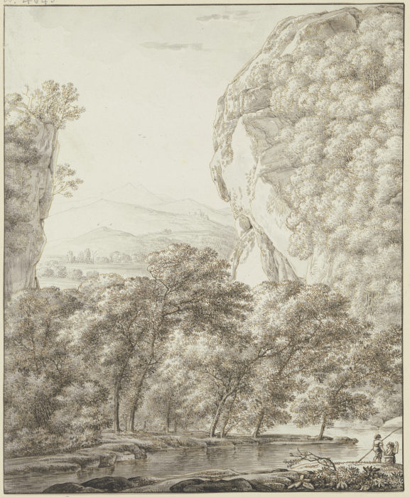 Gebirgslandschaft, rechts ein großer Felsen von Franz Innocenz Josef Kobell