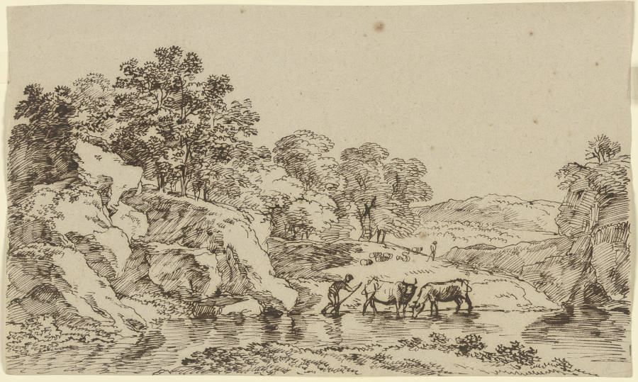 Kühe an einem Gewässer von Franz Innocenz Josef Kobell