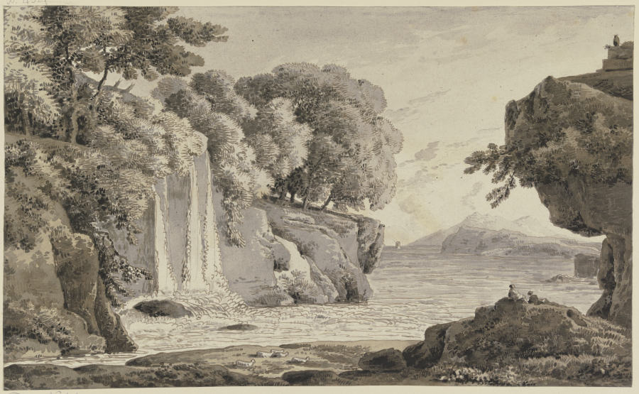 Landschaft mit Felsen und Wasserfall von Franz Innocenz Josef Kobell