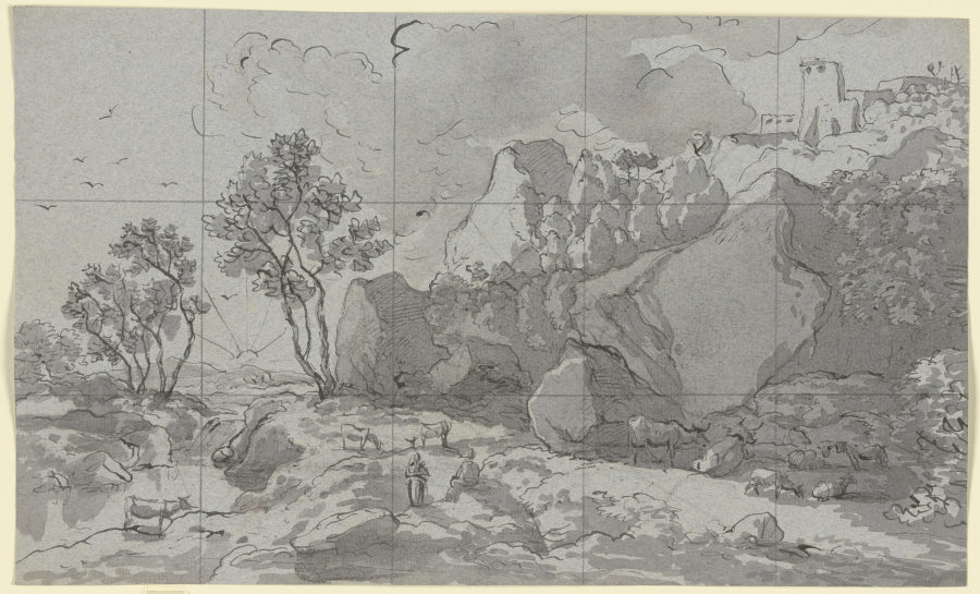 Landschaft mit Fluss links und Berg rechts von Franz Innocenz Josef Kobell