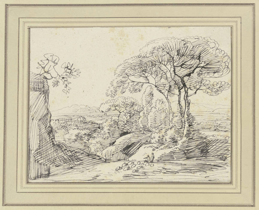 Landschaft mit weidenden Schafen unter einem großen Baum von Franz Innocenz Josef Kobell